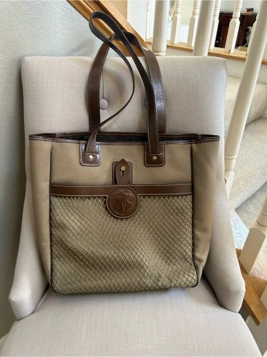 Hunting World Canvas Messenger Tote with Brown Leather Trim