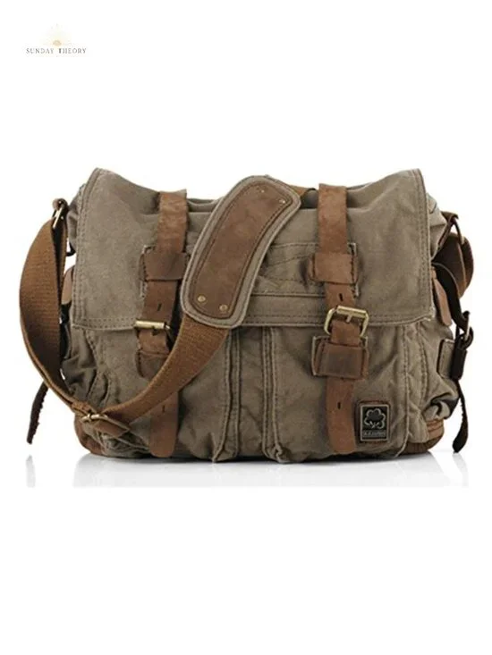 Vintage Military Canvas Leather Laptop Messenger Bag 17