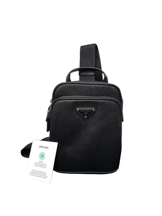 Prada Saffiano Leather Shoulder Bag Black