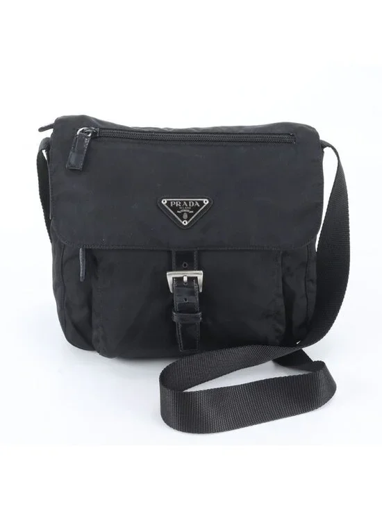 Prada White Tessuto Nylon Triangle Logo Leather Shoulder Bag Crossbody Messenger