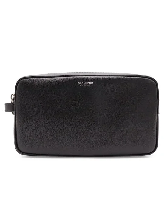 Saint Laurent Paris Exclusive Double Zip Clutch Grooming Case Leather Black