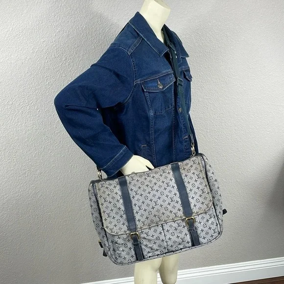 Louis Vuitton Monogram Mini Lin Sac a Langer Diaper Messenger Bag Denim Gray