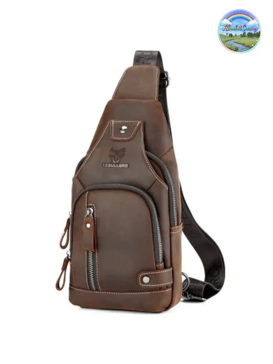 Genuine Leather Sling Bag for Men, Shoulder Crossbody with Multiple Pockets