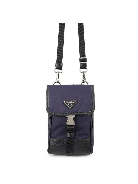 Prada Shoulder Bag Triangle Logo Canvas Leather