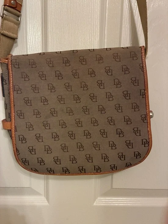 Dooney &‎ Bourke Brown Monogram Canvas Messenger with Tan Trim