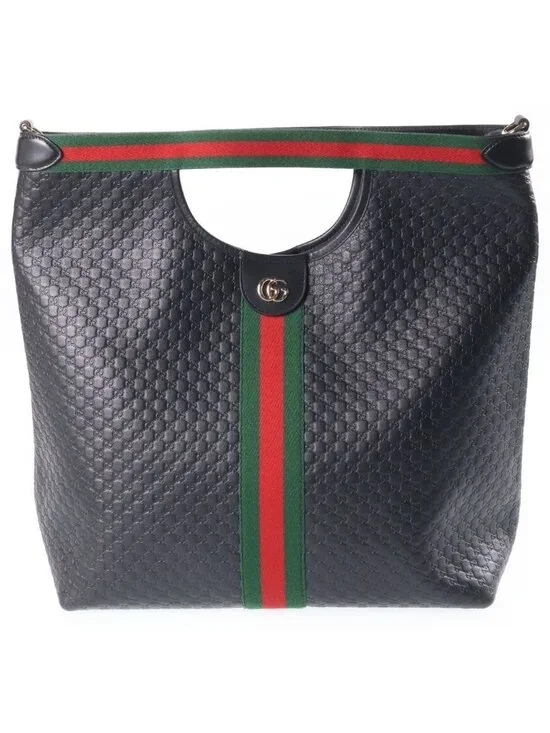 Gucci Ophidia Tote GG Embossed Shoulder Bag Black Leather Gold