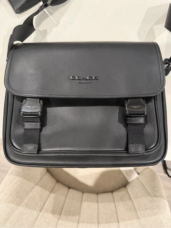 Coach Black Leather Messenger Satchel for Men