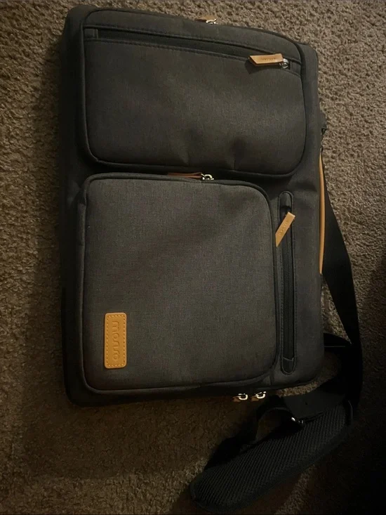 Men's Dark Gray Messenger Bag with Tan Accents