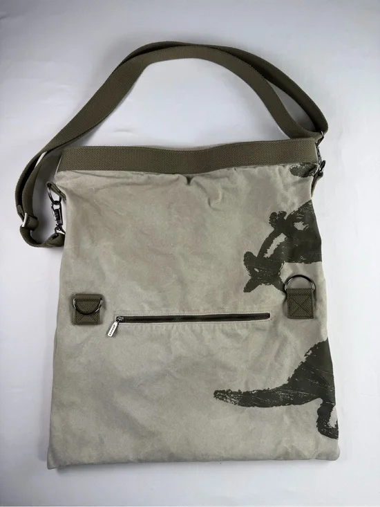Kangol Canvas Tan and Olive Green Canvas Folding Messenger Bag Adjustable Strap