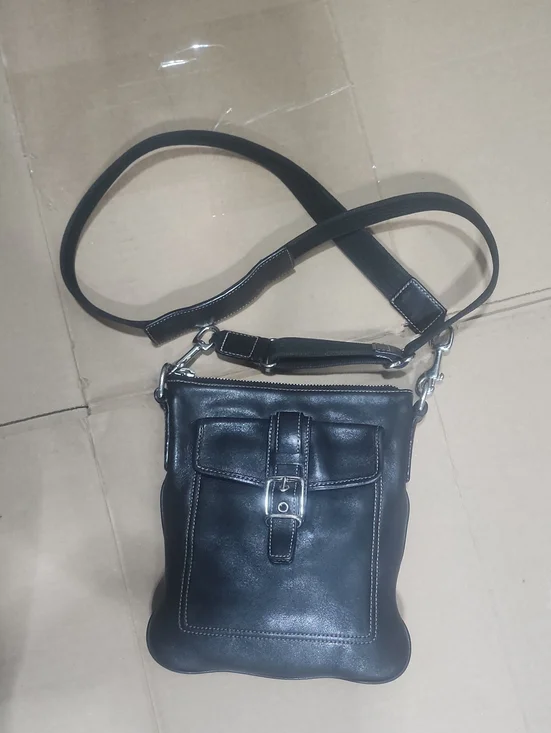 Black Leather Crossbody Bag - Classic Buckle Design