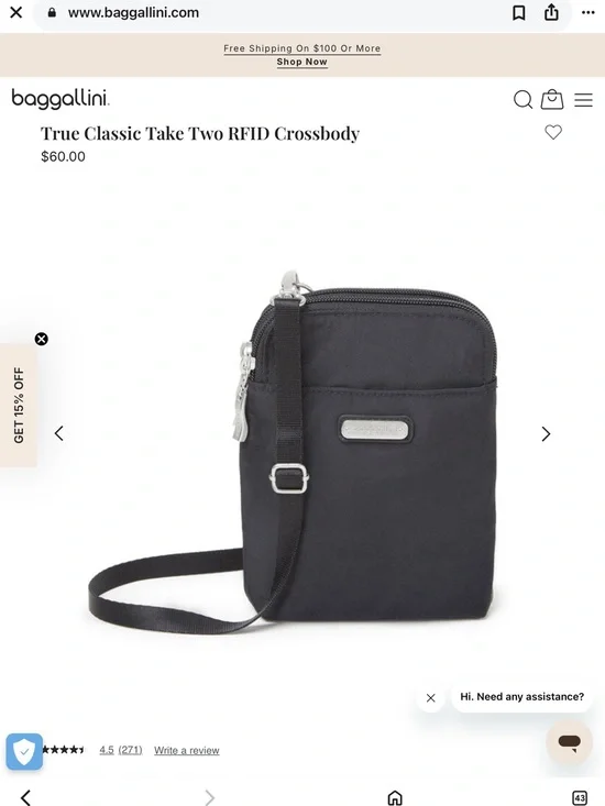 Baggallini True Classic Take Two RFID Crossbody graphite gray LIKE NEW