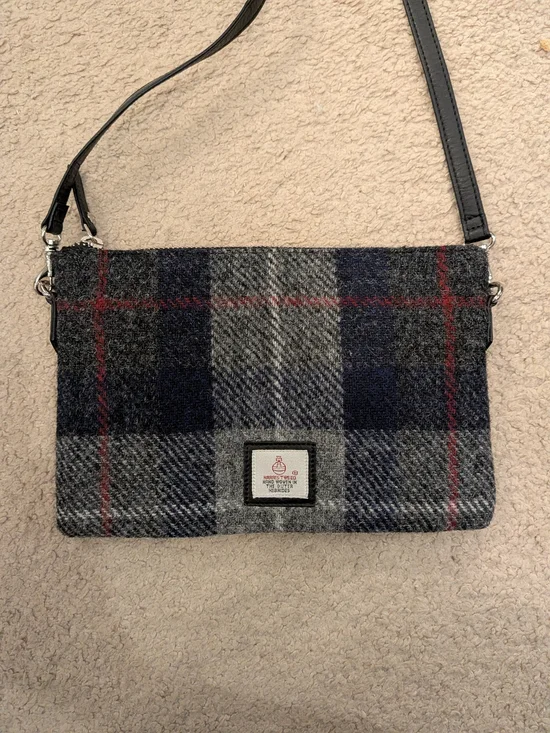 Harris Tweed Plaid Grey & Navy Clutch With Detachable Straps
