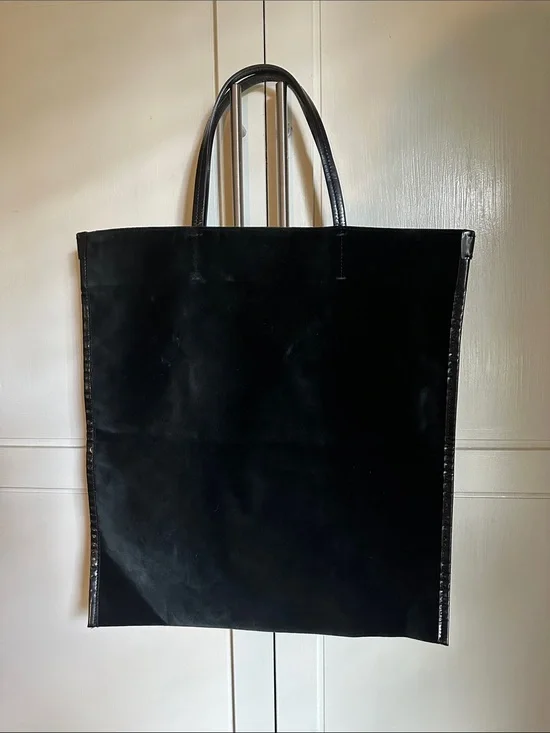 Ralph Lauren Collection Halee Black  Velour w/Patent Leather trim Tote Bag Italy