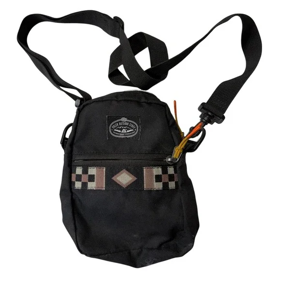 Black Canvas Crossbody Shoulder Bag Small Utility Travel Pouch Adjustable Strap
