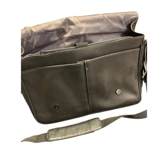 Kenneth Cole Reaction Black Leather‎ Messenger Bag Laptop Briefcase Crossbody