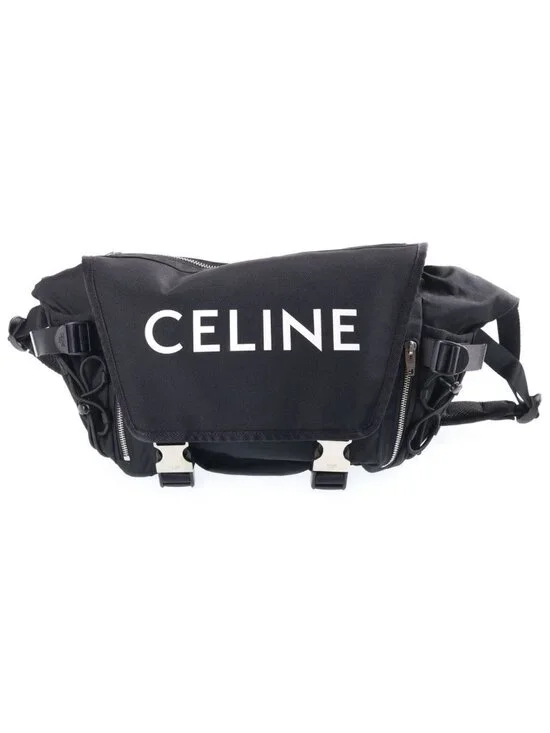 Celine Logo Trekking Messenger Bag Black Canvas Silver
