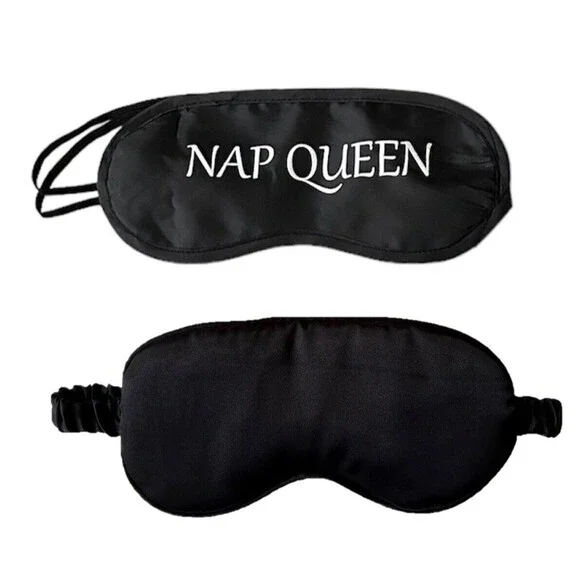 Set Of 2 Black Sleep Masks Night Cover Eye Sleeping Silk Satin Unisex Nap Queen