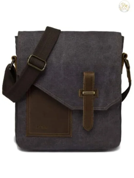Genuine Leather Canvas Messenger Bag Crossbody Anti-Theft Unisex