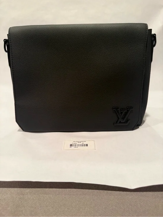 Louis Vuitton Black Pebbled Leather Messenger with LV Initials