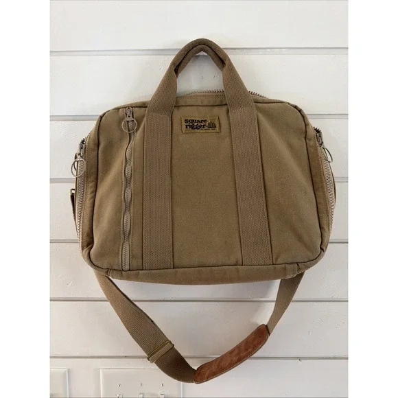 Vintage Lands End Square Rigger Shoulder Canvas Messenger Bag Khaki OLA0002