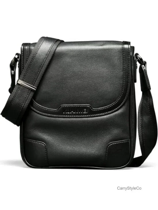 Full Grain Cowhide Messenger Bag for Men Tablet Business Crossbody