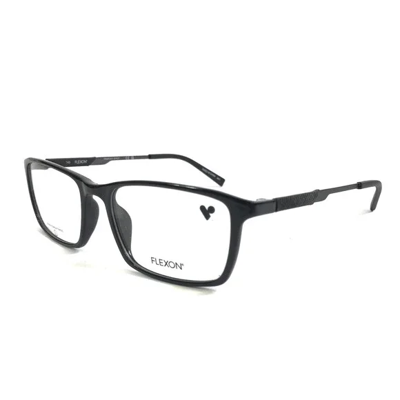 Flexon Eyeglasses Frames EP8021 001 Shiny Black Gray Rectangle 54-18-145