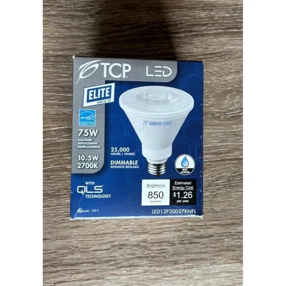 2 - Dimmable Elite TCP LED 10.5W - 75W halogen replacement 2700k Narrow Flood