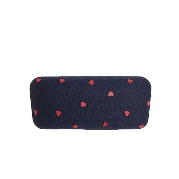J. Crew Navy Heart Print Canvas Eyewear Hard Shell Case