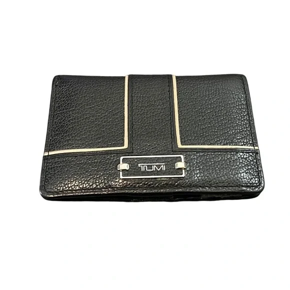 Tumi Bifold Wallet Unisex OS Black Pebble Leather Card Case ID Window