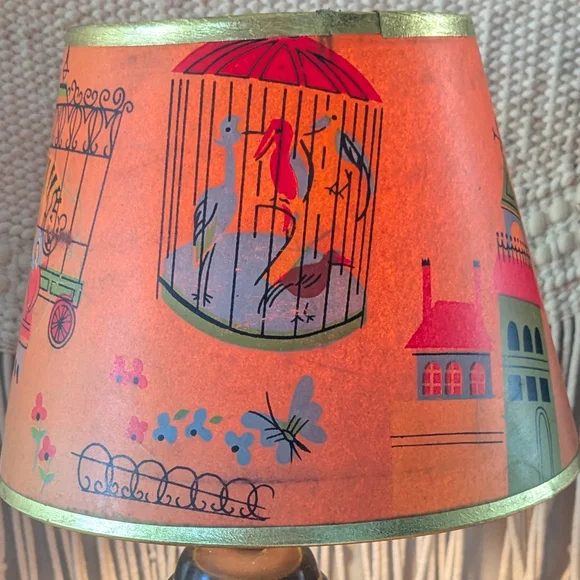 Vintage Paper Kids Lampshade w/ Gold Trim – Animal & Bird Illustrations – 6