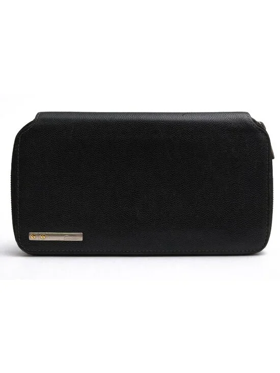 Cartier Wallet Leather Black Santos Coin Purse Round Zip Around