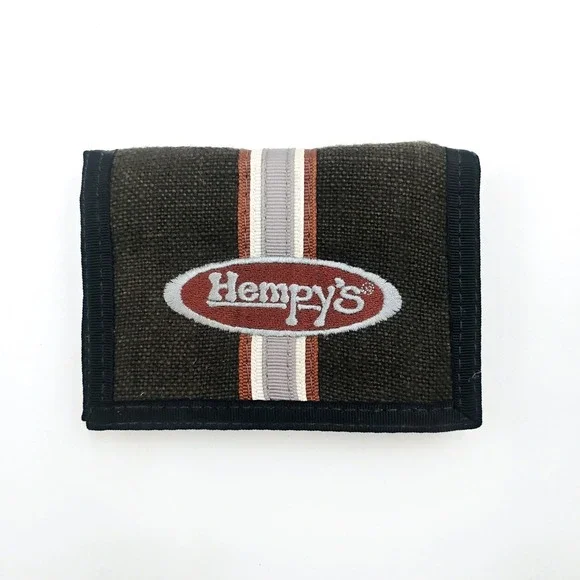 Hempy's Brown Hemp Wallet Stripe Logo Embroidered Trifold Bifold Canvas VTG 90s