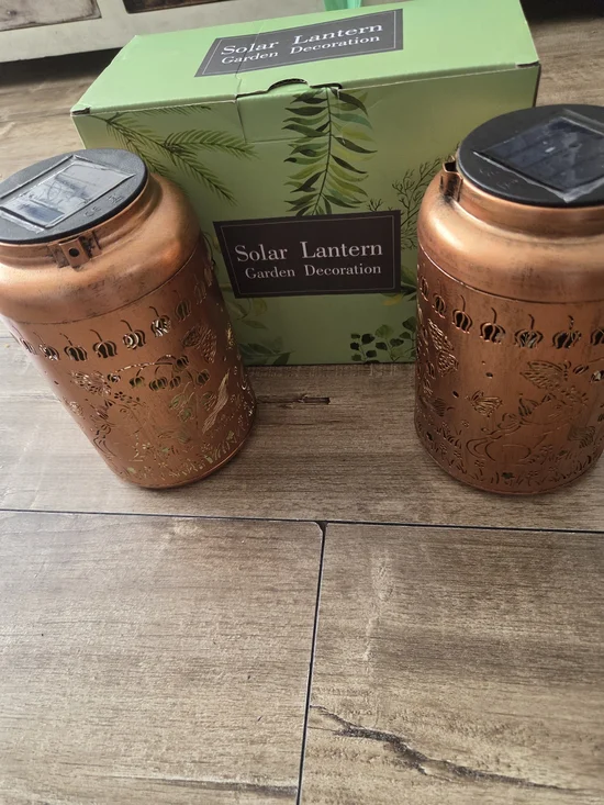 Solar Copper-Tone Decorative Lanterns (Set of 2)