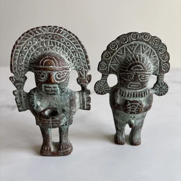 VTG Peruvian Bronze Naylamp Figurines‎ - Rare Double Sided Janiform Sican Pair