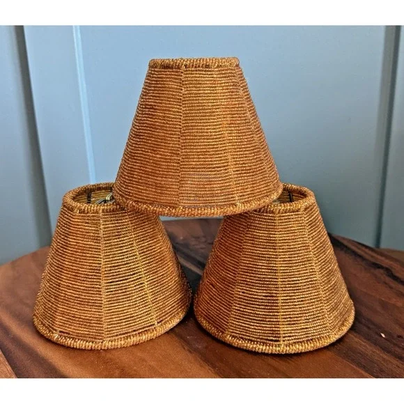 Vintage‎ Amber Beaded Clip-On Lampshades Set of 3 Iridescent Mini Shades