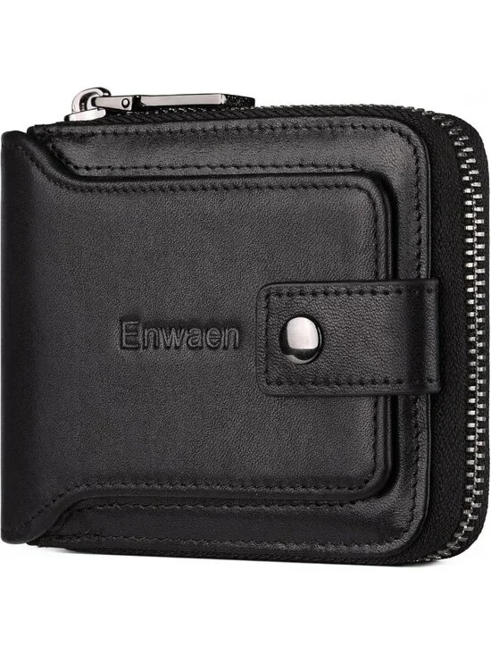 Genuine Leather RFID Blocking Bifold Zipper Wallet for Men with Card Holder