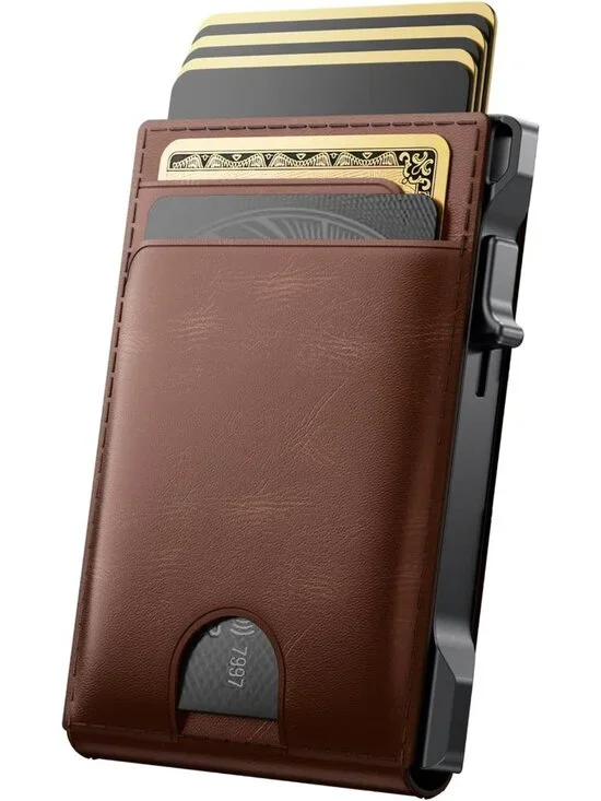 Slim RFID Blocking Leather Wallet for Men - Minimalist Card Holder, 12 Cards, ID