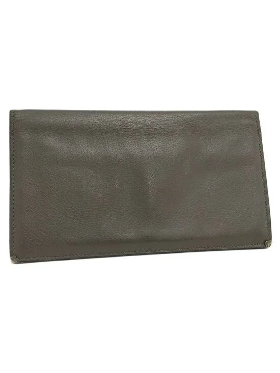 Hermes Citizen Twill Long Silk'in Bifold Wallet Leather Khaki