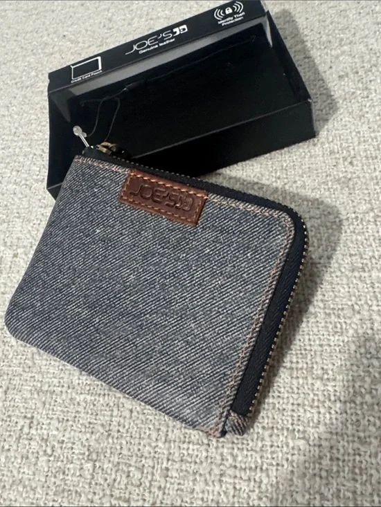 Joe's Jeans Denim Zip Wallet - Blue with Brown Trim