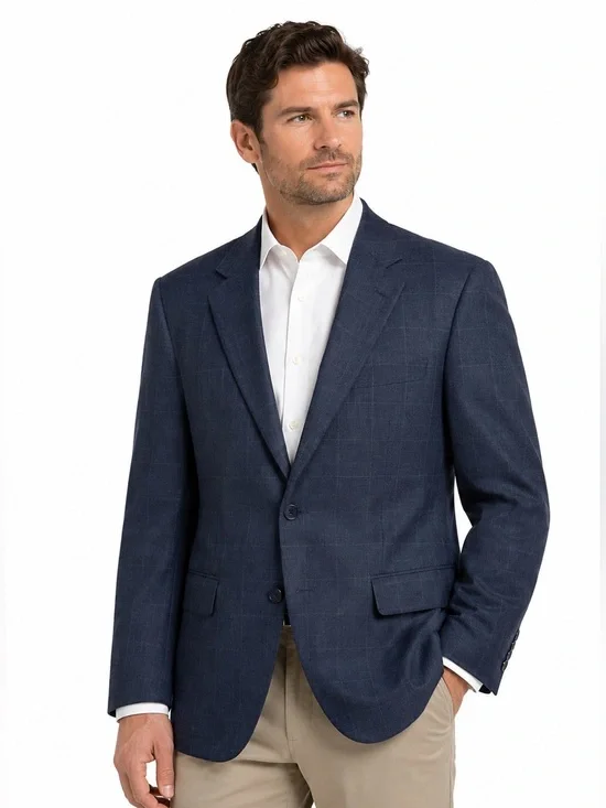 Vintage Nino Cerruti Rue Royale Wool Sport Coat Blazer 40L Windowpane Blue