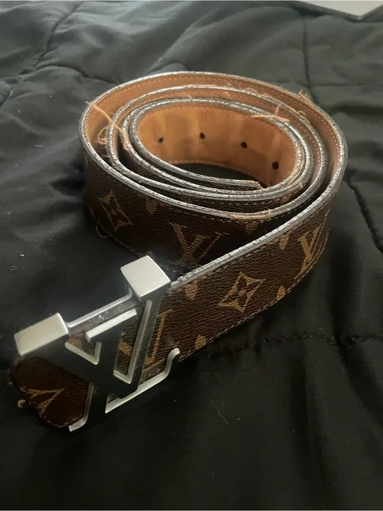 Louis Vuitton Brown Monogram Leather Men's Belt with Silver LV Buckle