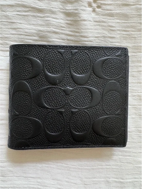 New Coach Men’s Black Signature Embossed Leather 3-in-1 Wallet Removable ID Case