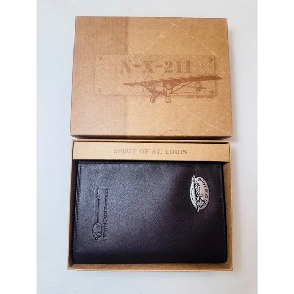 Spirit of St. Louis Brown Leather Travel Wallet Aviation N-X-211 World Fuel NIB