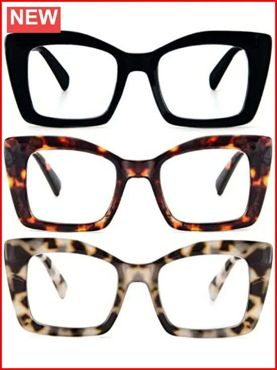 Oversized Square Blue Light Blocking Reading Glasses with Spring Hinge,