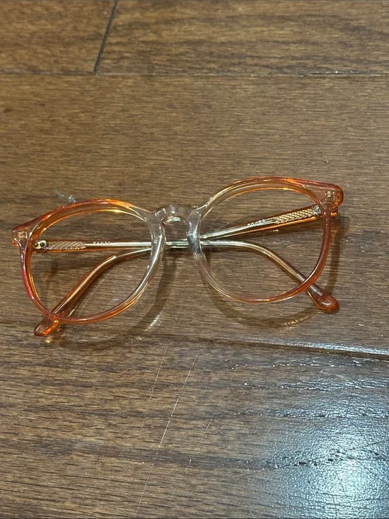 Panto Clear Orange Round Frame Glasses—no lenses