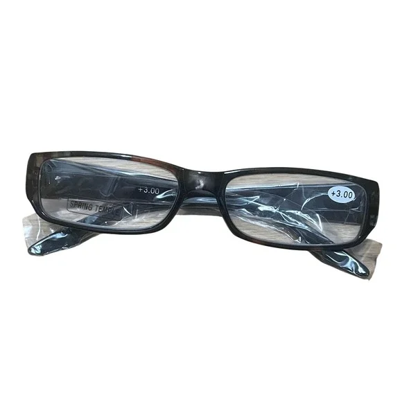 Womens Rectangular Reading Glasses +3.00 Dark Tortoise Spring Temple Frames