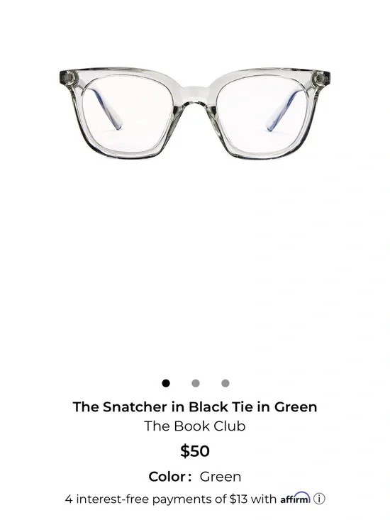 The Snatcher Clear-Frame Glasses in Green by The Book Club