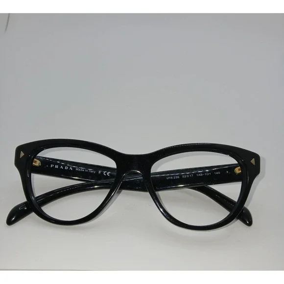Prada VPR 23S Unisex Eyeglasses Frame Black Cat Eye Full Rim 52-17-140 mm
