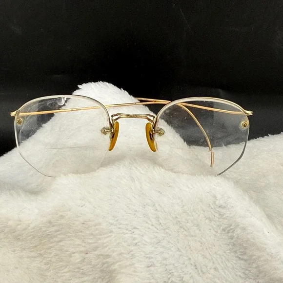 Vintage AO Eyeglasses Gold 12K GF Rimless Engraved Cable Temple