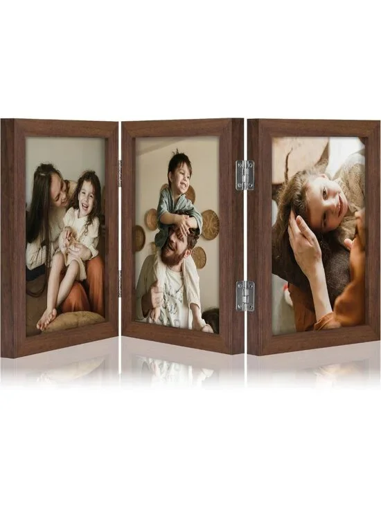 Stylish Brown Triple 5x7 Picture Frame - Vertical Wall Decor for Home & Office
